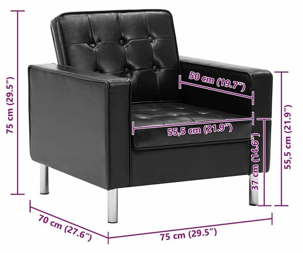 VidaXL Fekete Műbőr Fotel - Chesterfield Stílus - 75x70x75 cm