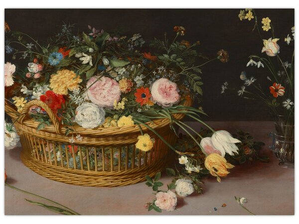 Kép - Jan Brueghel the Elder, Flowers in a Basket and a Vase, reprodukciók (70x50 cm)