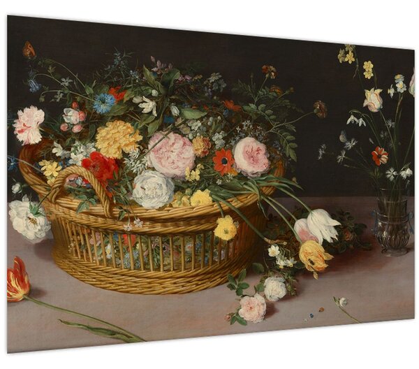 Kép - Jan Brueghel the Elder, Flowers in a Basket and a Vase, reprodukciók (90x60 cm)