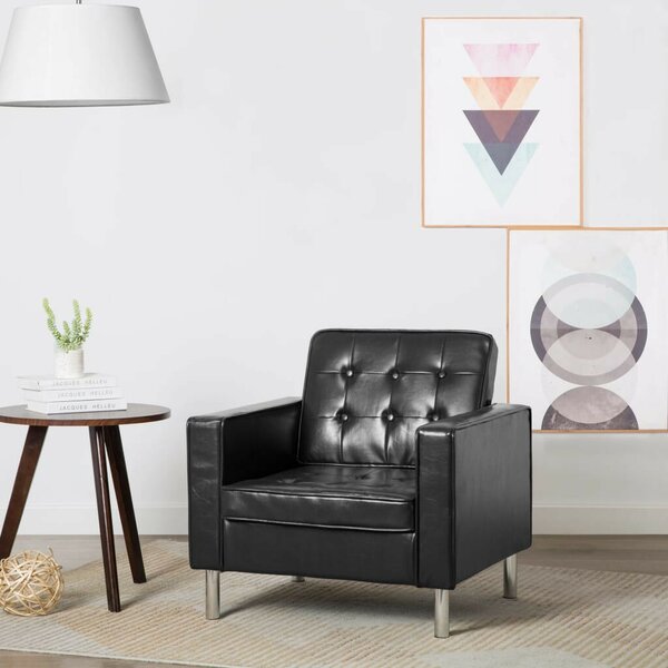 VidaXL Fekete Műbőr Fotel - Chesterfield Stílus - 75x70x75 cm