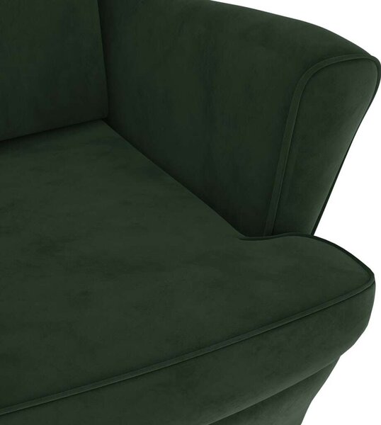 VidaXL Bársony Fotel Lábtartóval - Sötétzöld