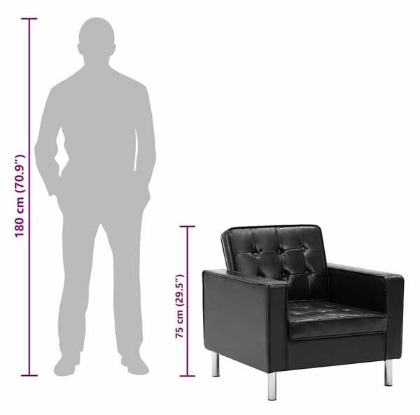 VidaXL Fekete Műbőr Fotel - Chesterfield Stílus - 75x70x75 cm