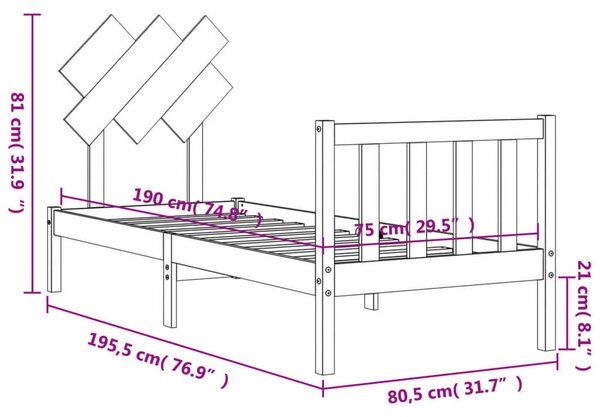VidaXL Fekete Tömörfa Ágy - Small Single