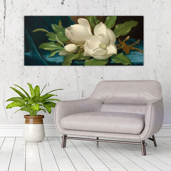 Kép - Martin Johnson Heade, Giant Magnolias on a Blue Velvet Cloth, reprodukciók (120x50 cm)