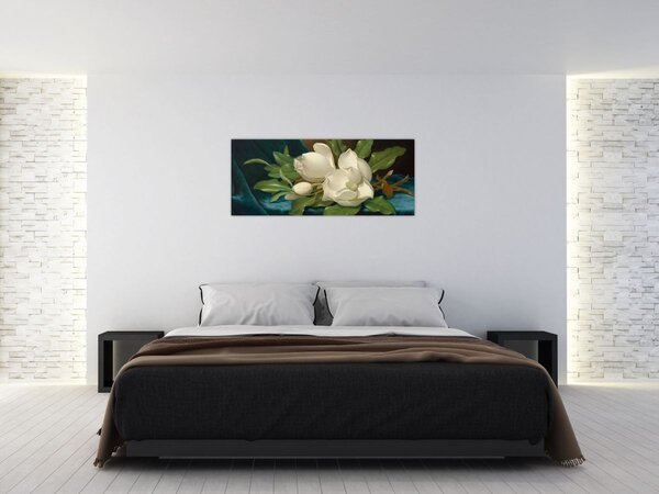 Kép - Martin Johnson Heade, Giant Magnolias on a Blue Velvet Cloth, reprodukciók (120x50 cm)
