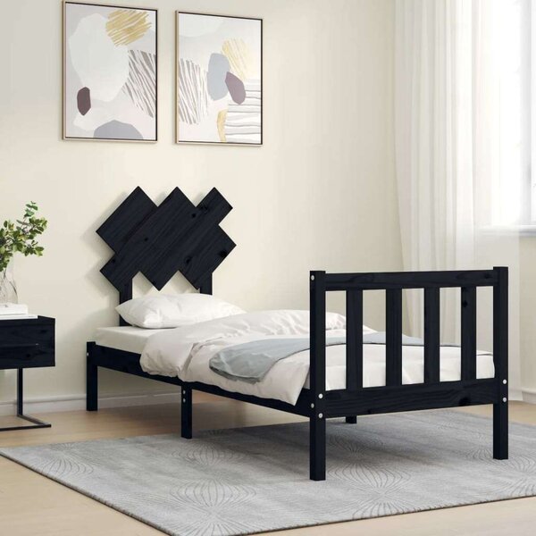 VidaXL Fekete Tömörfa Ágy - Small Single