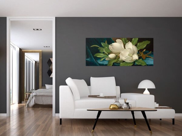 Kép - Martin Johnson Heade, Giant Magnolias on a Blue Velvet Cloth, reprodukciók (120x50 cm)