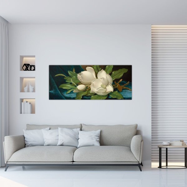 Kép - Martin Johnson Heade, Giant Magnolias on a Blue Velvet Cloth, reprodukciók (120x50 cm)