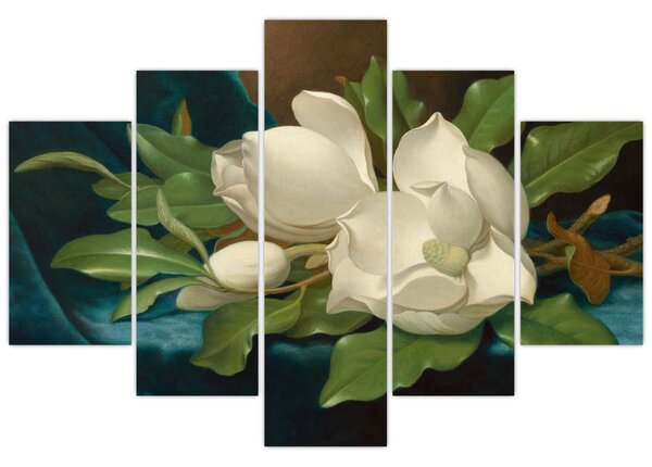 Kép - Martin Johnson Heade, Giant Magnolias on a Blue Velvet Cloth, reprodukciók (150x105 cm)