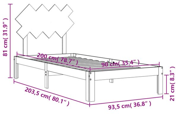 VidaXL Tömörfa Ágykeret Fejtámlával - 90x200 cm