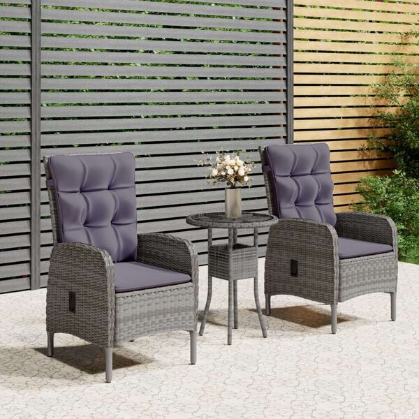 VidaXL 3 részes szürke polyrattan kerti bisztrószett