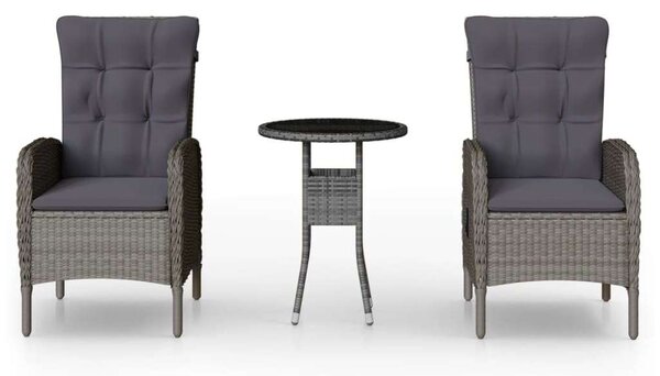 VidaXL 3 részes szürke polyrattan kerti bisztrószett