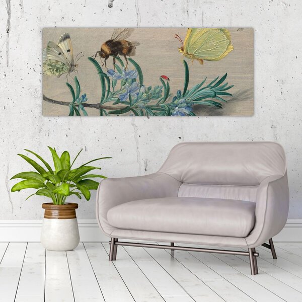 Kép - Jan van Kessel the Elder, Insects and a Sprig of Rosemary, reprodukciók (120x50 cm)