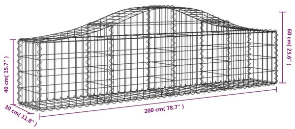 2 db íves horganyzott vas gabion kosár 200x30x40/60 cm