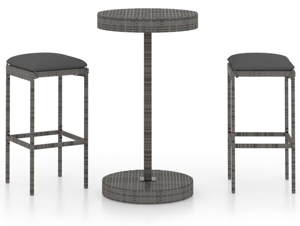 3 részes szürke polyrattan kerti bárszett párnákkal