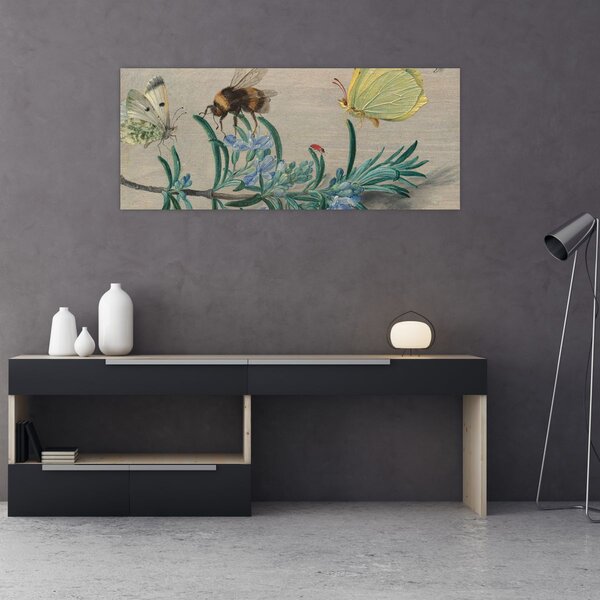 Kép - Jan van Kessel the Elder, Insects and a Sprig of Rosemary, reprodukciók (120x50 cm)