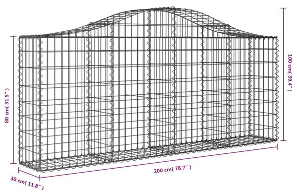 7 db íves horganyzott vas gabion kosár 200x30x80/100 cm