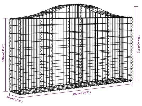 5 db íves horganyzott vas gabion kosár 200x30x100/120 cm