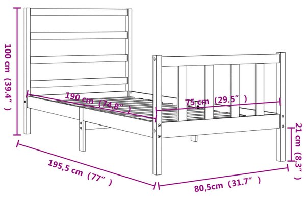 VidaXL Fekete Tömörfa Ágy - Kiságy - 75x190 cm