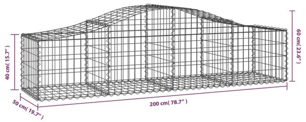 6 db íves horganyzott vas gabion kosár 200x50x40/60 cm