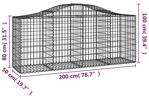 7 db íves horganyzott vas gabion kosár 200x50x80/100 cm