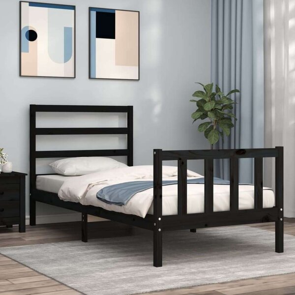 VidaXL Fekete Tömörfa Ágy - Kiságy - 75x190 cm