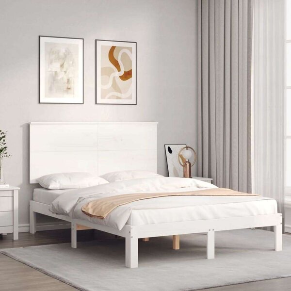 VidaXL fehér tömör fa ágykeret fejtámlával 120 x 200 cm