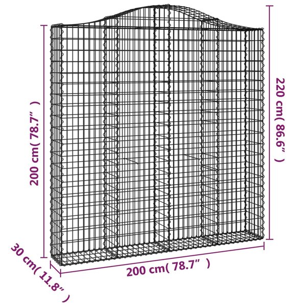 Íves horganyzott vas gabion kosár 200x30x200/220 cm