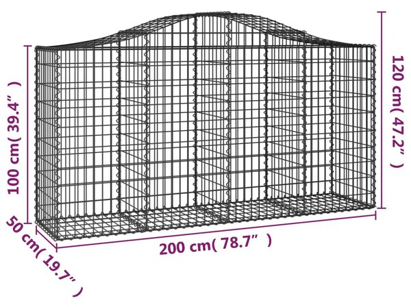 5 db íves horganyzott vas gabion kosár 200 x 50 x 100/120 cm