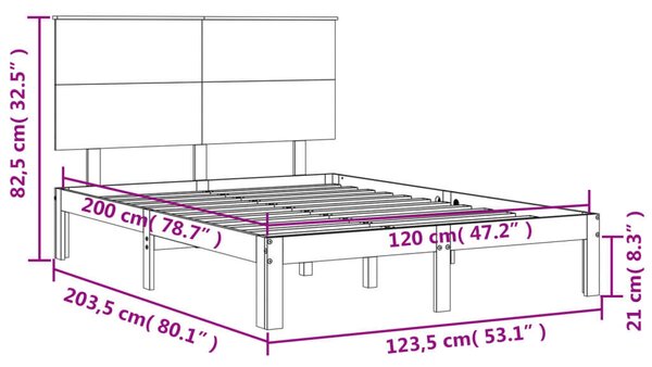 VidaXL fehér tömör fa ágykeret fejtámlával 120 x 200 cm