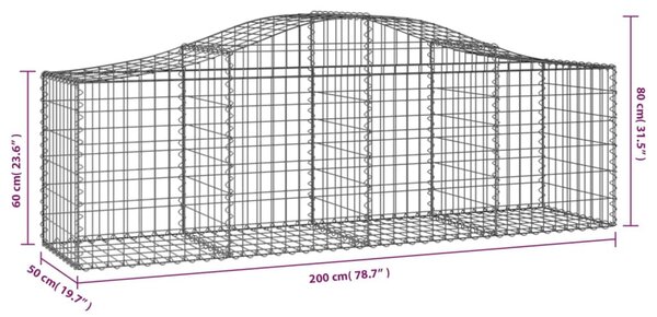 4 db íves horganyzott vas gabion kosár 200x50x60/80 cm