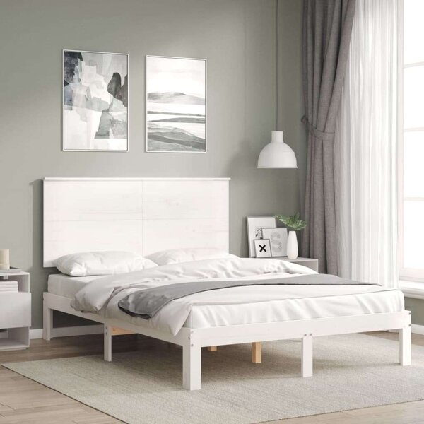 VidaXL fehér tömör fa ágykeret fejtámlával 120 x 200 cm