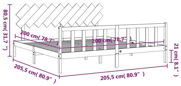 VidaXL Tömörfa Ágykeret - Fekete - 200x200 cm