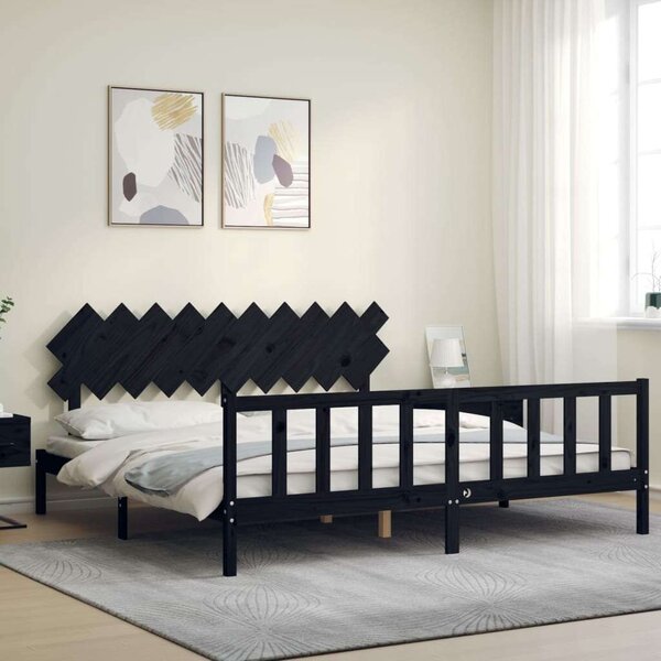 VidaXL Tömörfa Ágykeret - Fekete - 200x200 cm
