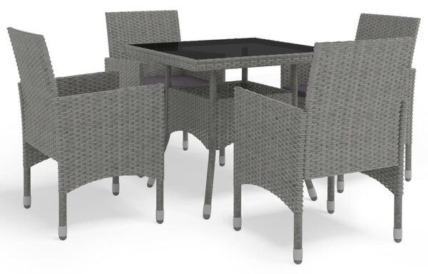 5 részes szürke polyrattan és üveg kerti étkezőgarnitúra