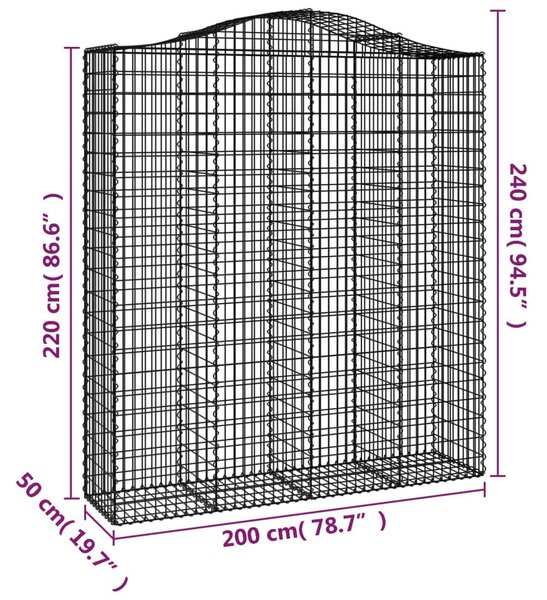 Íves horganyzott vas gabion kosár 200x50x220/240 cm