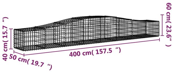 Íves horganyzott vas gabion kosár 400x50x40/60 cm