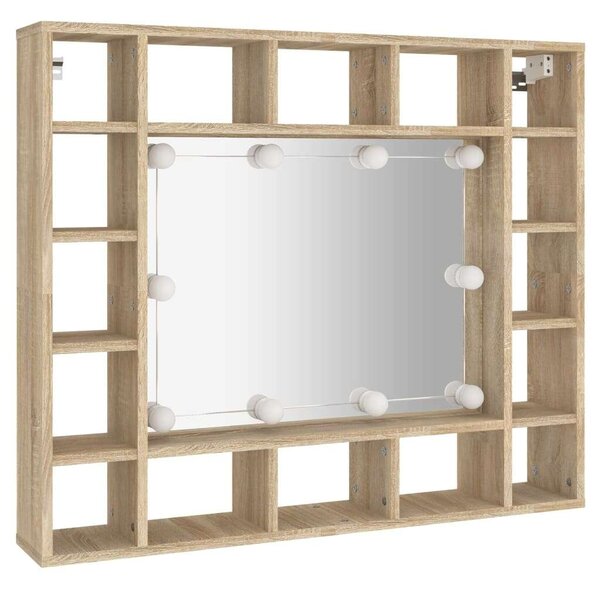 VidaXL sonoma tölgyszínű tükrös szekrény LED-ekkel 91 x 15 x 76,5 cm