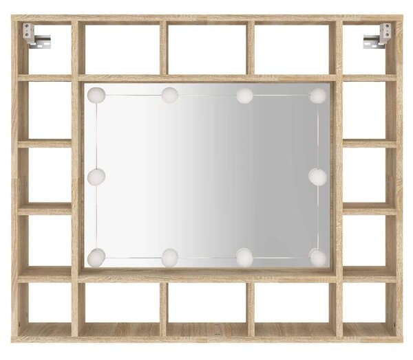 VidaXL sonoma tölgyszínű tükrös szekrény LED-ekkel 91 x 15 x 76,5 cm