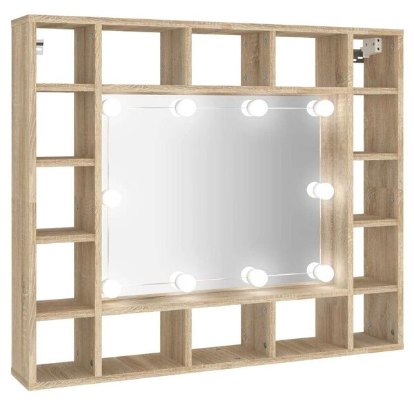VidaXL sonoma tölgyszínű tükrös szekrény LED-ekkel 91 x 15 x 76,5 cm