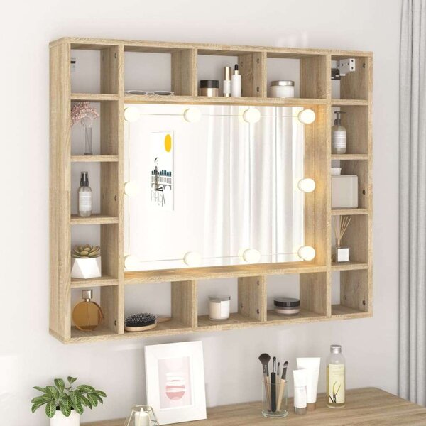 VidaXL sonoma tölgyszínű tükrös szekrény LED-ekkel 91 x 15 x 76,5 cm
