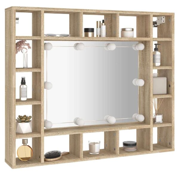 VidaXL sonoma tölgyszínű tükrös szekrény LED-ekkel 91 x 15 x 76,5 cm