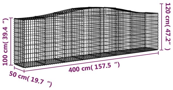 Íves horganyzott vas gabion kosár 400x50x100/120 cm
