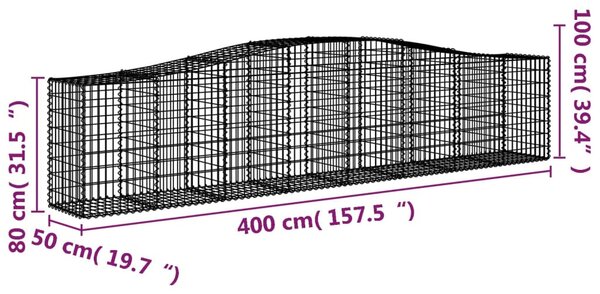 Íves horganyzott vas gabion kosár 400x50x80/100 cm