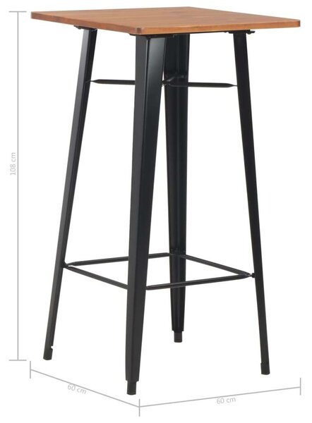 VidaXL fekete tömör fenyőfa és acél bárasztal 60 x 60 x 108 cm