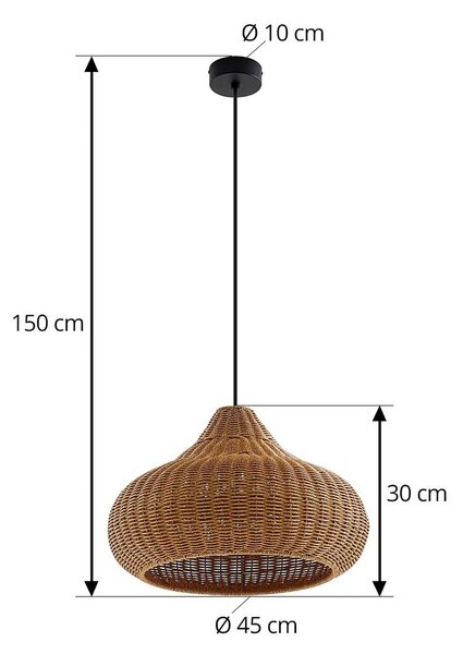 Lucande Taniola kültéri függőlámpa, 1 izzó, bézs, rattan, IP44, dimmelhető, Világos fa, Fa, Vidéki otthon / Rusztikus