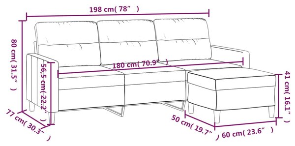 3 személyes világossárga szövet kanapé lábtartóval 180 cm