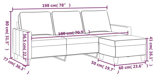 3 személyes világossárga szövet kanapé lábtartóval 180 cm