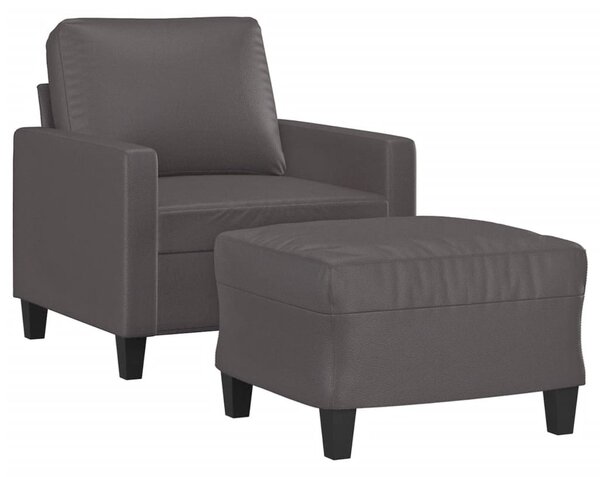 Szürke műbőr kanapéfotel lábtartóval 60 cm