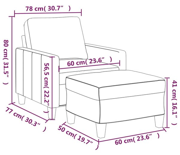 Kávészínű műbőr kanapéfotel lábtartóval 60 cm